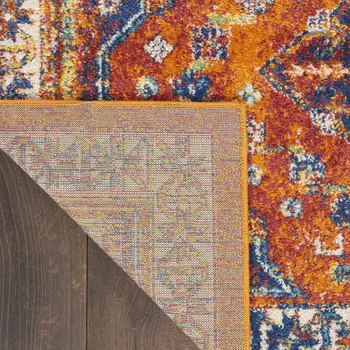 5' X 7' Ivory Blue and Orange Geometric Power Loom Area Rug