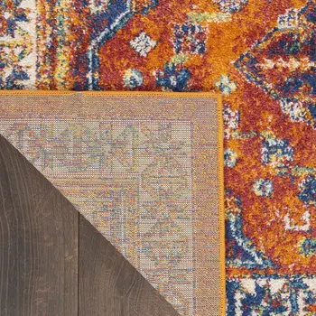 5' X 7' Ivory Blue and Orange Geometric Power Loom Area Rug