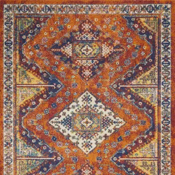 5' X 7' Ivory Blue and Orange Geometric Power Loom Area Rug