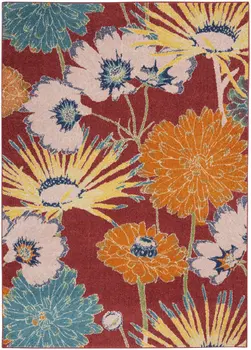 5' X 7' Orange and Red Floral Power Loom Area Rug