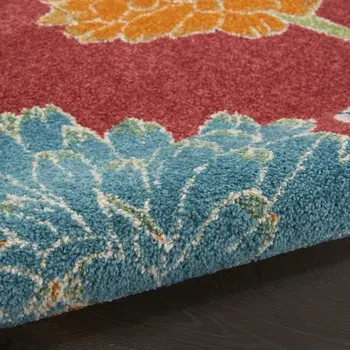 5' X 7' Orange and Red Floral Power Loom Area Rug