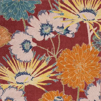 5' X 7' Orange and Red Floral Power Loom Area Rug