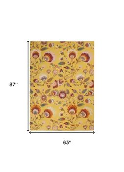 5' X 7' Yellow Floral Power Loom Area Rug