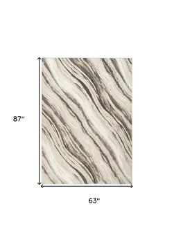 5' X 7' Beige Black and Gray Abstract Non Skid Area Rug