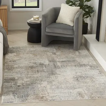 5' X 7' Beige Ivory and Gray Abstract Non Skid Area Rug