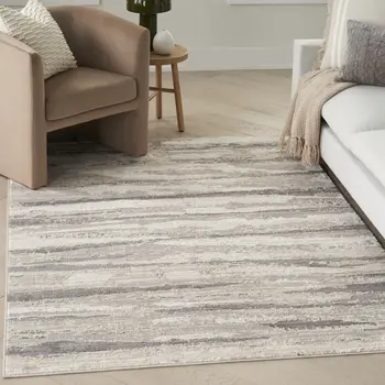 5' X 7' Ivory Beige and Gray Abstract Non Skid Area Rug