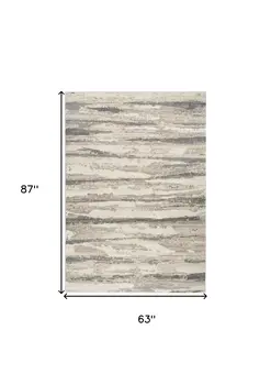 5' X 7' Ivory Beige and Gray Abstract Non Skid Area Rug