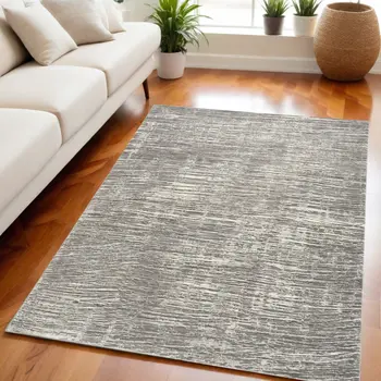 5' X 7' Ivory and Gray Abstract Non Skid Area Rug