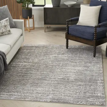 5' X 7' Ivory and Gray Abstract Non Skid Area Rug