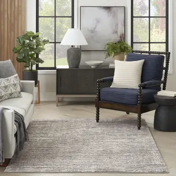 5' X 7' Ivory and Gray Abstract Non Skid Area Rug