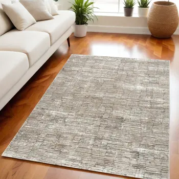 5' X 7' Brown and Ivory Abstract Non Skid Area Rug