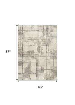 5' X 7' Ivory Gray and Black Abstract Non Skid Area Rug