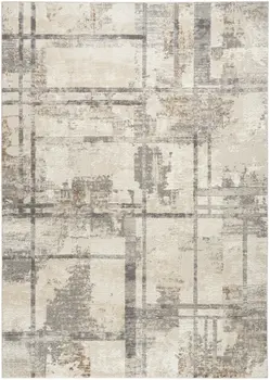 5' X 7' Ivory Gray and Black Abstract Non Skid Area Rug