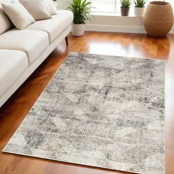 5' X 7' Ivory and Gray Abstract Non Skid Area Rug