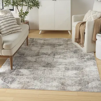 5' X 7' Ivory and Gray Abstract Non Skid Area Rug