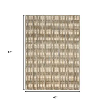 5' X 7' Beige And Blue Abstract Indoor Outdoor Area Rug