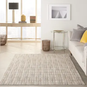 5' X 7' Beige And Blue Abstract Indoor Outdoor Area Rug