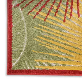 5' X 7' Orange Yellow Red Blue And Green Palm Leaf Indoor Outdoor Area Rug