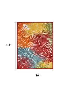 8' X 10' Orange Yellow Red Blue And Green Palm Leaf Indoor Outdoor Area Rug