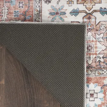 8' X 10' Ivory and Red Floral Distressed Non Skid Area Rug