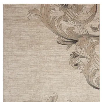 5' X 7' Tan Black and Ivory Damask Non Skid Area Rug