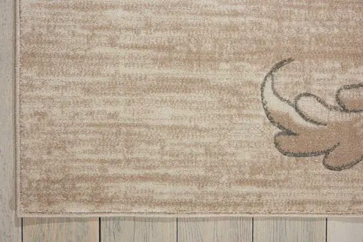 5' X 7' Tan Black and Ivory Damask Non Skid Area Rug