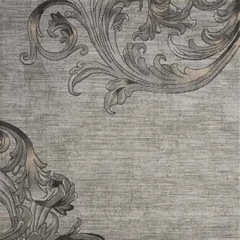 5' X 7' Tan Black and Ivory Damask Non Skid Area Rug