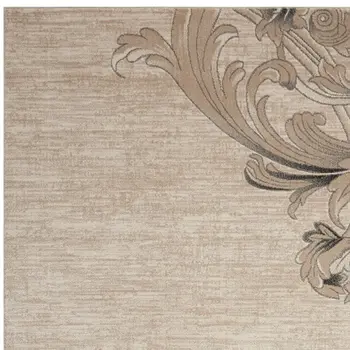 5' X 7' Tan Black and Ivory Damask Non Skid Area Rug