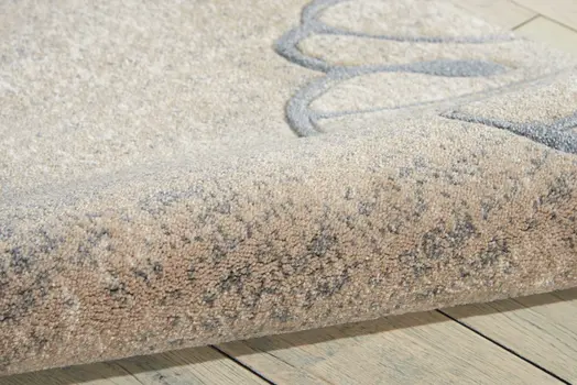 8' Beige and Gray Floral Non Skid Runner Rug