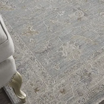 4' X 6' Beige and Blue Floral Power Loom Area Rug