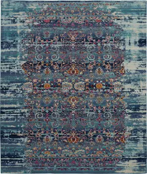 8' X 10' Blue Red And Orange Floral Distressed Non Skid Area Rug