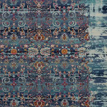 8' X 10' Blue Red And Orange Floral Distressed Non Skid Area Rug