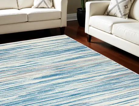 6' X 9' Ivory Blue and Gray Abstract Non Skid Area Rug