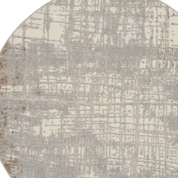 7' Ivory and Light Blue Geometric Distressed Runner Rug