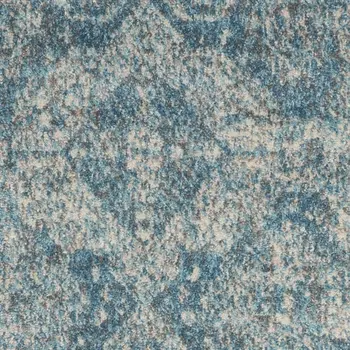 7' Ivory and Light Blue Geometric Distressed Runner Rug