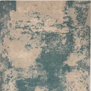 5' X 7' Teal and Ivory Abstract Non Skid Area Rug