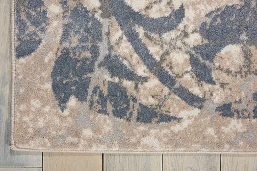 5' X 7' Ivory Charcoal and Gray Floral Distressed Non Skid Area Rug