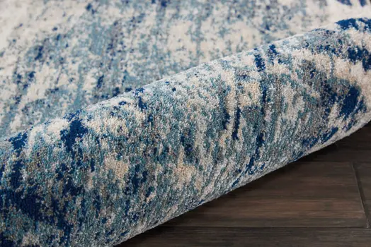 8' Ivory Blue and Slate Gray Abstract Non Skid Runner Rug