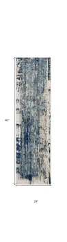 8' Ivory Blue and Slate Gray Abstract Non Skid Runner Rug