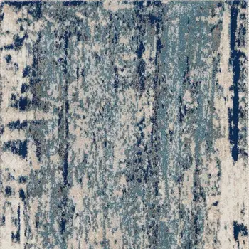 8' Ivory Blue and Slate Gray Abstract Non Skid Runner Rug
