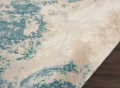8' Teal and Ivory Abstract Non Skid Runner Rug