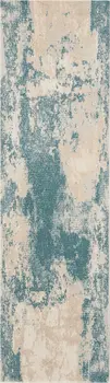 8' Teal and Ivory Abstract Non Skid Runner Rug