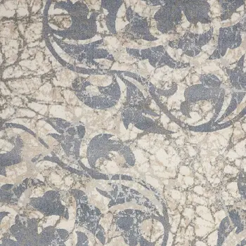 8' Ivory Tan and Gray Floral Distressed Non Skid Runner Rug