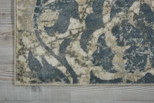 8' Ivory Tan and Gray Floral Distressed Non Skid Runner Rug