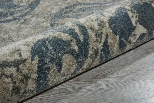 8' Ivory Tan and Gray Floral Distressed Non Skid Runner Rug