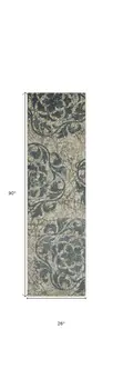 8' Ivory Tan and Gray Floral Distressed Non Skid Runner Rug