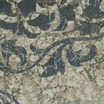 8' Ivory Tan and Gray Floral Distressed Non Skid Runner Rug