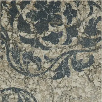 8' Ivory Tan and Gray Floral Distressed Non Skid Runner Rug