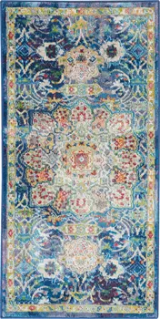 2' X 4' Ivory and Yellow Floral Medallion Distressed Non Skid Area Rug