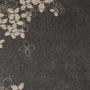 5' X 7' Charcoal and Beige Floral Non Skid Area Rug